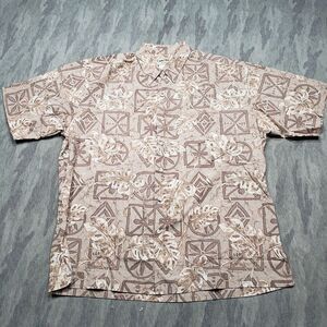 Cook Street Honolulu Hawaiian Shirt Mens‎ XL Brown Leaf Print Short Sleeve